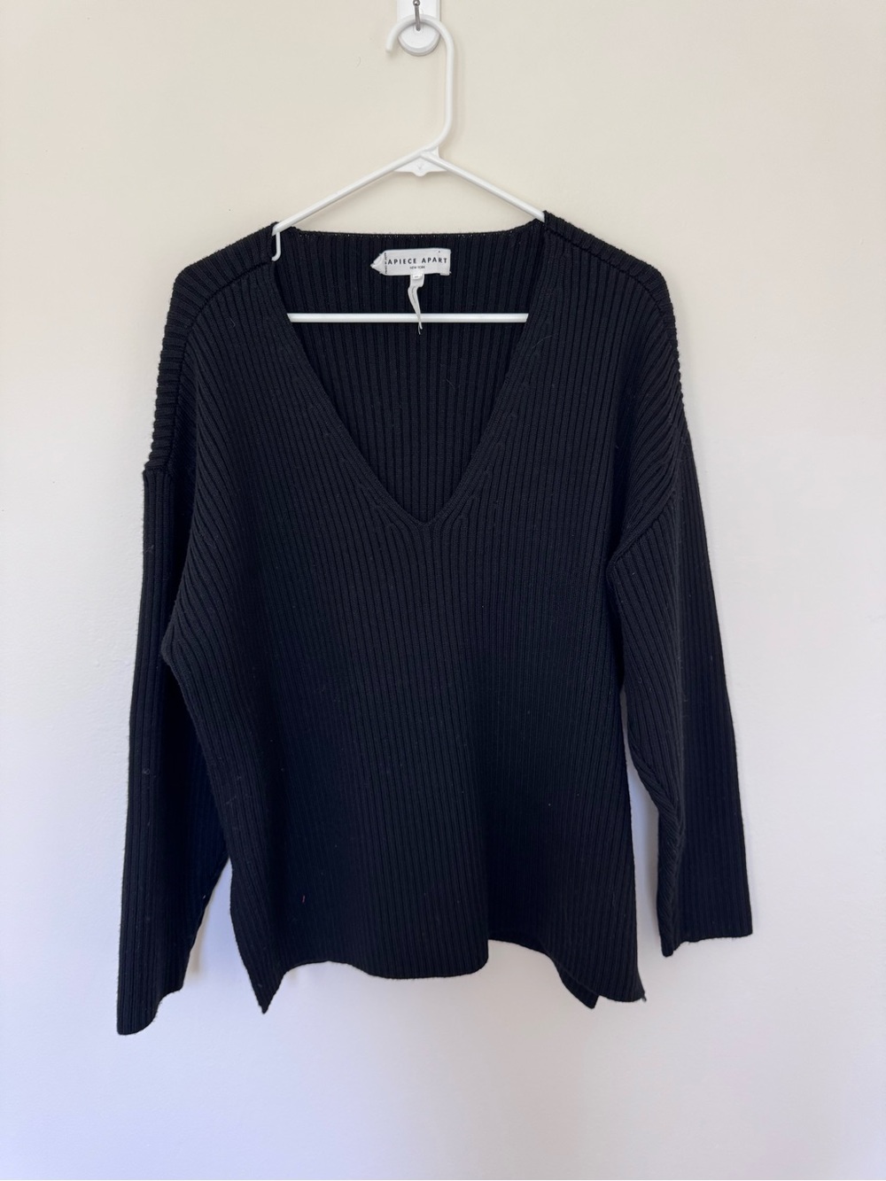 Apiece Apart Maru Ribbed V-Neck Wool Sweater Black size Medium